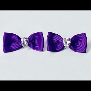 Purple bow hair clip set with pear rhinestone